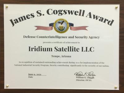 Iridium is one of forty companies out of 13,000 to win this year's Cogswell Award.