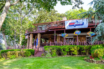 The NERF House on Vrbo boasts waterfront views and space for families to spread out.