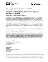 CANADIAN UTILITIES LIMITED ANNOUNCES CLOSING OF PREFERRED SHARE ISSUE (CNW Group/Canadian Utilities Limited)