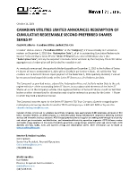 CUL Series FF Preferred Share Redemption (CNW Group/Canadian Utilities Limited)