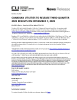 Pre-earnings Canadian Utilities Q3 (CNW Group/Canadian Utilities Limited)