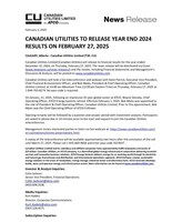 CANADIAN UTILITIES TO RELEASE YEAR END 2024 RESULTS ON FEBRUARY 27, 2025 (CNW Group/Canadian Utilities Limited)