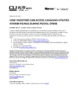 HOW INVESTORS CAN ACCESS CANADIAN UTILITIES INTERIM FILINGS DURING POSTAL STRIKE (CNW Group/Canadian Utilities Limited)