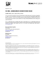 CU INC. ANNOUNCES DEBENTURE ISSUE (CNW Group/CU Inc.)