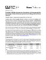 Completion of Arrangement for Exchange of Class B Shares by Non-Controlling Class B Share Owners (CNW Group/CU Inc.)