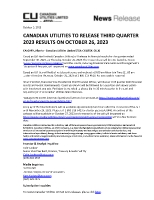 CANADIAN UTILITIES TO RELEASE THIRD QUARTER 2023 RESULTS ON OCTOBER 26, 2023 (CNW Group/Canadian Utilities Limited)