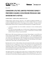 CANADIAN UTILITIES LIMITED PROVIDES SERIES Y PREFERRED SHARES CONVERSION PRIVILEGE AND DIVIDEND RATE NOTICE (CNW Group/Canadian Utilities Limited)