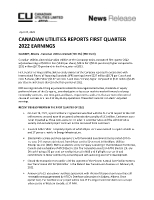 CANADIAN UTILITIES REPORTS FIRST QUARTER 2022 EARNINGS (CNW Group/CU Inc.)