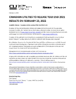 CANADIAN UTILITIES TO RELEASE YEAR END 2021 RESULTS ON FEBRUARY 23, 2022 (CNW Group/ATCO Ltd.)