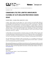 Canadian Utilities Limited Announces Closing of $175 Million Preferred Share Issue (CNW Group/Canadian Utilities Limited)