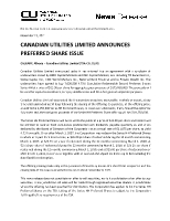 Canadian Utilities Limited Announces Preferred Share Issue (CNW Group/Canadian Utilities Limited)