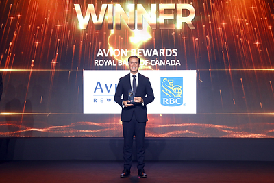 Avion Rewards team member James Lombardi celebrates award win at the International Loyalty Awards on May 15, 2025. (CNW Group/RBC Royal Bank)