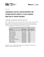Canadian Utilities Limited Reports on Voting Results from the 2021 Annual Meeting of Share Owners (CNW Group/Canadian Utilities Limited)