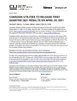 Canadian Utilities to Release First Quarter 2021 Results on April 29, 2021 (CNW Group/Canadian Utilities Limited)
