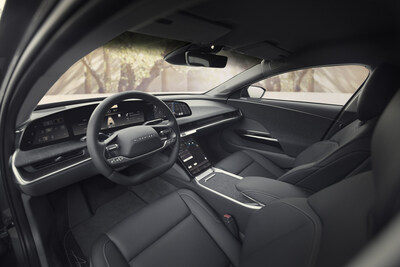 The Lucid Air Pure RWD comes standard with a luxurious and spacious interior that draws inspiration from Midcentury Modern design, featuring sustainably sourced quality materials.