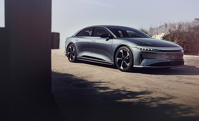 The Air Pure RWD is the most aerodynamic car currently in production, featuring sleek and sporty exterior design. Priced from $77,400, it comes very well equipped with standard features that include Apple CarPlay, a 34-inch curved Glass Cockpit display, heated seats and steering wheel, brilliant nighttime illumination from Lucid’s patented Micro Lens Array LED headlights, and the Lucid UX digital environment, designed to grow and improve over time with regular over-the-air software updates.