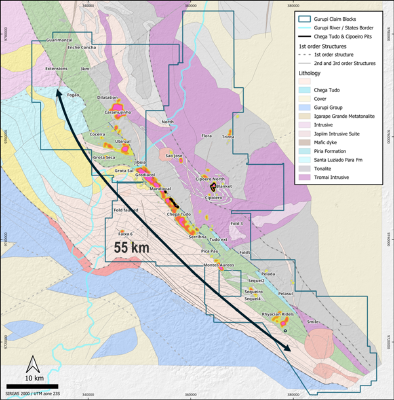 Figure 5 - Gurupi Belt geological map and gold soil anomaly (CNW Group/G Mining Ventures Corp)
