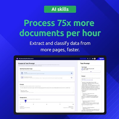 Appian 25.1 allows you to process 75x more documents per hour. Extract and classify data from more pages, faster, with Appian AI skills.