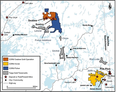 Figure 1. Location of SSR Mining’s Saskatchewan properties, including the Amisk Property. (CNW Group/SSR Mining Inc.)