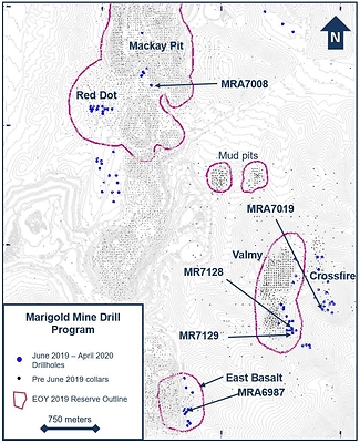 Figure 1. Drillhole location plan map for the exploration drill programs at the Marigold mine, Nevada, U.S. during the Exploration Period. (CNW Group/SSR Mining Inc.)