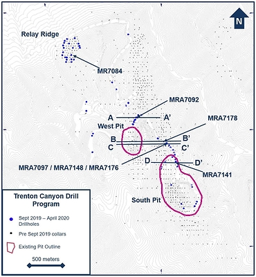 Figure 2. Drillhole location plan map for the exploration drill programs at Trenton Canyon, Nevada, U.S. during the Exploration Period. (CNW Group/SSR Mining Inc.)