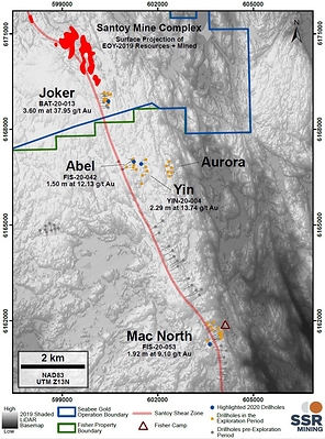 Figure 9. Drillhole location plan map for the greenfield exploration drill programs at Seabee Gold Operation and Fisher property, Saskatchewan, Canada during the Exploration Period. (CNW Group/SSR Mining Inc.)
