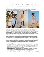 Aritzia Reports First Quarter Fiscal 2022 Financial Results (CNW Group/Aritzia Inc.)