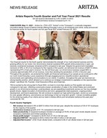 Aritzia Reports Fourth Quarter and Full Year Fiscal 2021 Results (CNW Group/Aritzia Inc.)