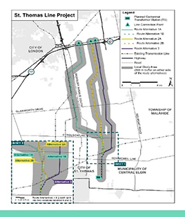 Map of study area for new proposed St. Thomas Line project (CNW Group/Hydro One Inc.)