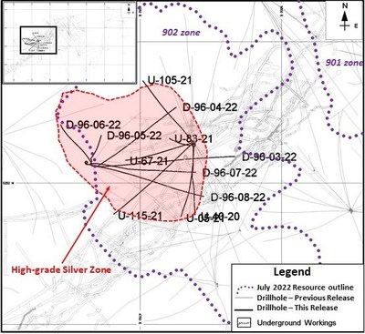 La Colorada Skarn project: plan view of the high-grade silver zone (CNW Group/Pan American Silver Corp.)
