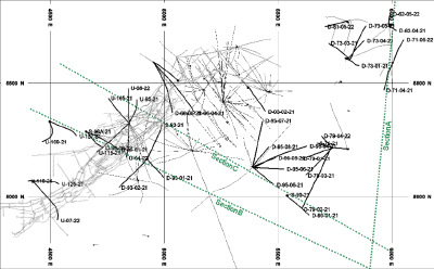 La Colorada Skarn: plan view of drill hole and section line locations (CNW Group/Pan American Silver Corp.)