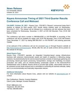 Keyera Announces Timing of 2021 Third Quarter Results Conference Call and Webcast (CNW Group/Keyera Corp.)