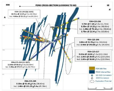 Figure 2: A-A' FDNS cross section with selected conversion drilling results (CNW Group/Lundin Gold Inc.)