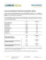 LUNDIN GOLD ANNOUNCES VOTING RESULTS FROM ANNUAL MEETING (CNW Group/Lundin Gold Inc.)