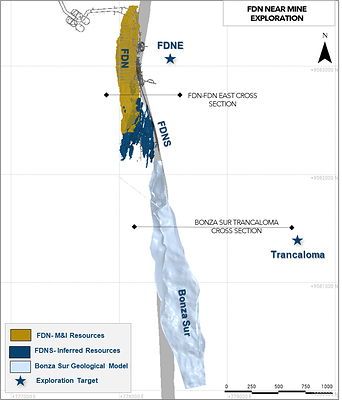 Figure 1: Map showing FDN mine and main near-mine exploration targets (CNW Group/Lundin Gold Inc.)