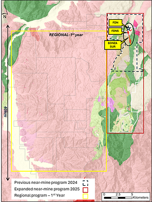 Figure 1: Map showing expanded near-mine exploration program and 1st year focus of new three year regional exploration program (CNW Group/Lundin Gold Inc.)