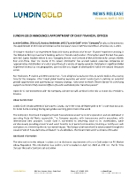 LUNDIN GOLD ANNOUNCES APPOINTMENT OF CHIEF FINANCIAL OFFICER (CNW Group/Lundin Gold Inc.)