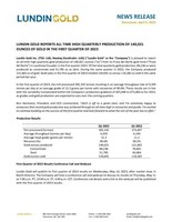 LUNDIN GOLD REPORTS ALL TIME HIGH QUARTERLY PRODUCTION OF 140,021 OUNCES OF GOLD IN THE FIRST QUARTER OF 2023 (CNW Group/Lundin Gold Inc.)