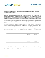 LUNDIN GOLD ANNOUNCES ANOTHER STRONG QUARTER WITH PRODUCTION OF 121,635 OUNCES OF GOLD (CNW Group/Lundin Gold Inc.)
