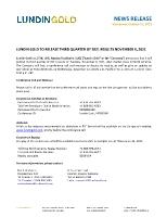 Lundin Gold to Release Third Quarter of 2021 Results November 9, 2021 (CNW Group/Lundin Gold Inc.)