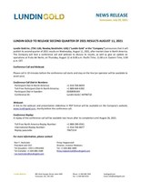 Lundin Gold to Release Second Quarter of 2021 Results August 11, 2021 (CNW Group/Lundin Gold Inc.)