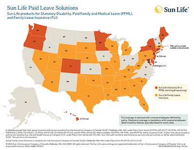 Sun Life now offers Family Leave Insurance in 24 states and administers Paid Family and Medical Leave in the 12 states with mandated programs.