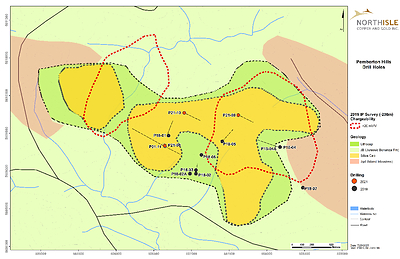 Figure 1: Pemberton Hills Plan Map with Drill Holes and Surface Alteration (CNW Group/NorthIsle Copper and Gold Inc.)