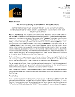 Filo Announces Closing of C$115 Million Private Placement (CNW Group/Filo Corp.)