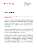 Lundin Mining Announces Closing of the Acquisition of Majority Interest in the Caserones Copper-Molybdenum Mine in Chile and Commitments for New $800 Million Term Loan (CNW Group/Lundin Mining Corporation)