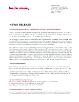 Lundin Mining Announces Appointment of Jack Lundin as President (CNW Group/Lundin Mining Corporation)
