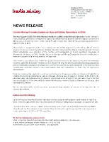 Lundin Mining Provides Update on Ojos del Salado Operations in Chile (CNW Group/Lundin Mining Corporation)