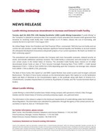 Lundin Mining Announces Amendment to Increase and Extend Credit Facility (CNW Group/Lundin Mining Corporation)