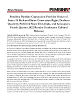 Pembina Pipeline Corporation Provides Notice of Series 25 Preferred Share Conversion Right, Declares Quarterly Preferred Share Dividends, and Announces Fourth Quarter 2022 Results Conference Call and Webcast (CNW Group/Pembina Pipeline Corporation)