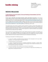 Lundin Mining Announces Dates of Annual Meeting of Shareholders and First Quarter 2022 Results (CNW Group/Lundin Mining Corporation)